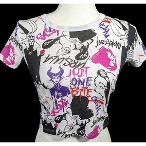 Disney Villains Allover Icon Print Cropped Tee Size XS